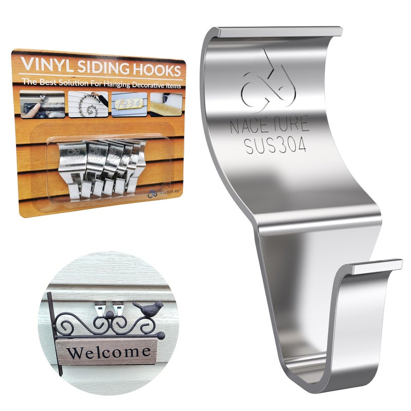 NACETURE Vinyl Siding Hooks Hanger (6 Pack) | No Drill Vinyl Siding Clips for Hanging Outdoor Decor - Image 1